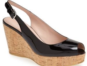 Stuart Weitzman Jean Black Patent Slingback